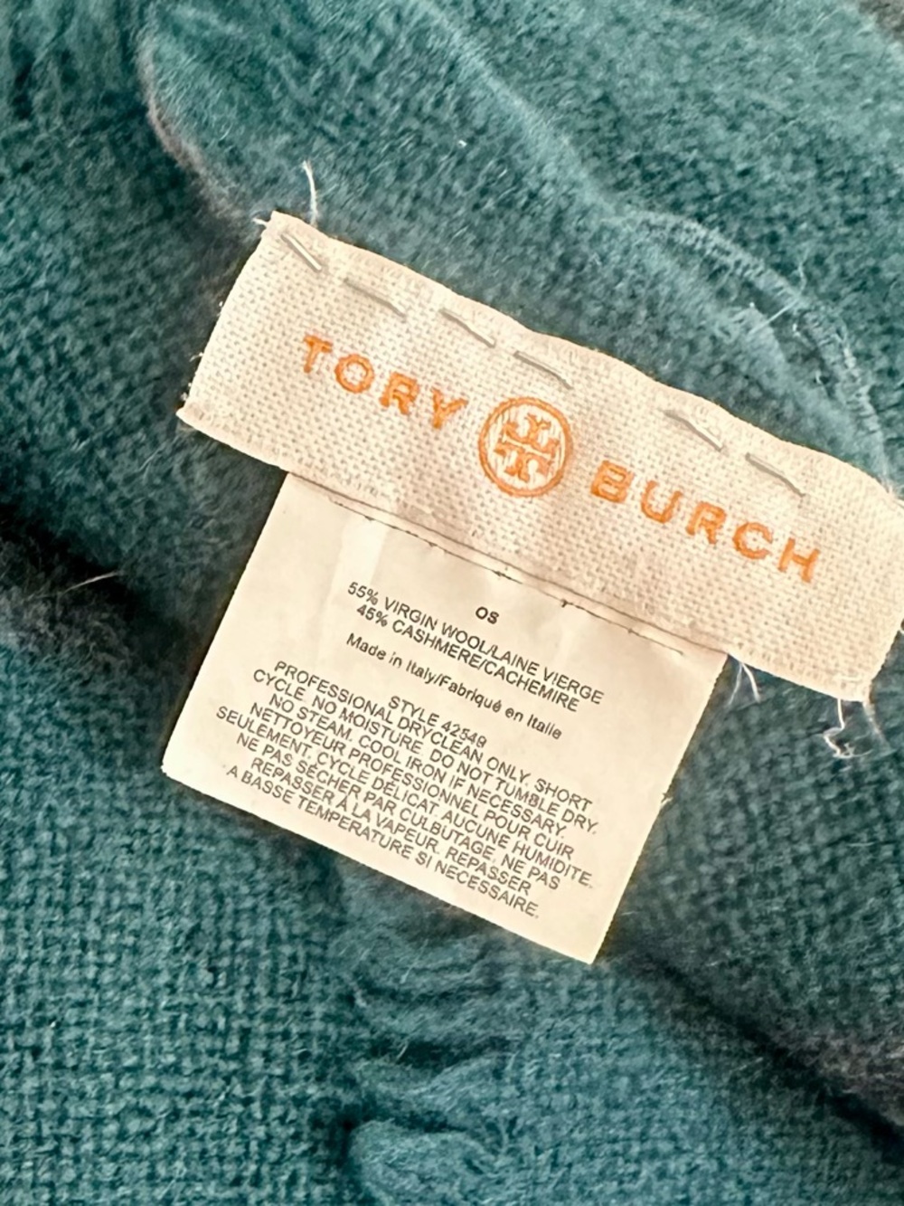 Tory Burch Green Teal and Charcoal Wool Cashmere Blend Scarf - Picture 3 of 7